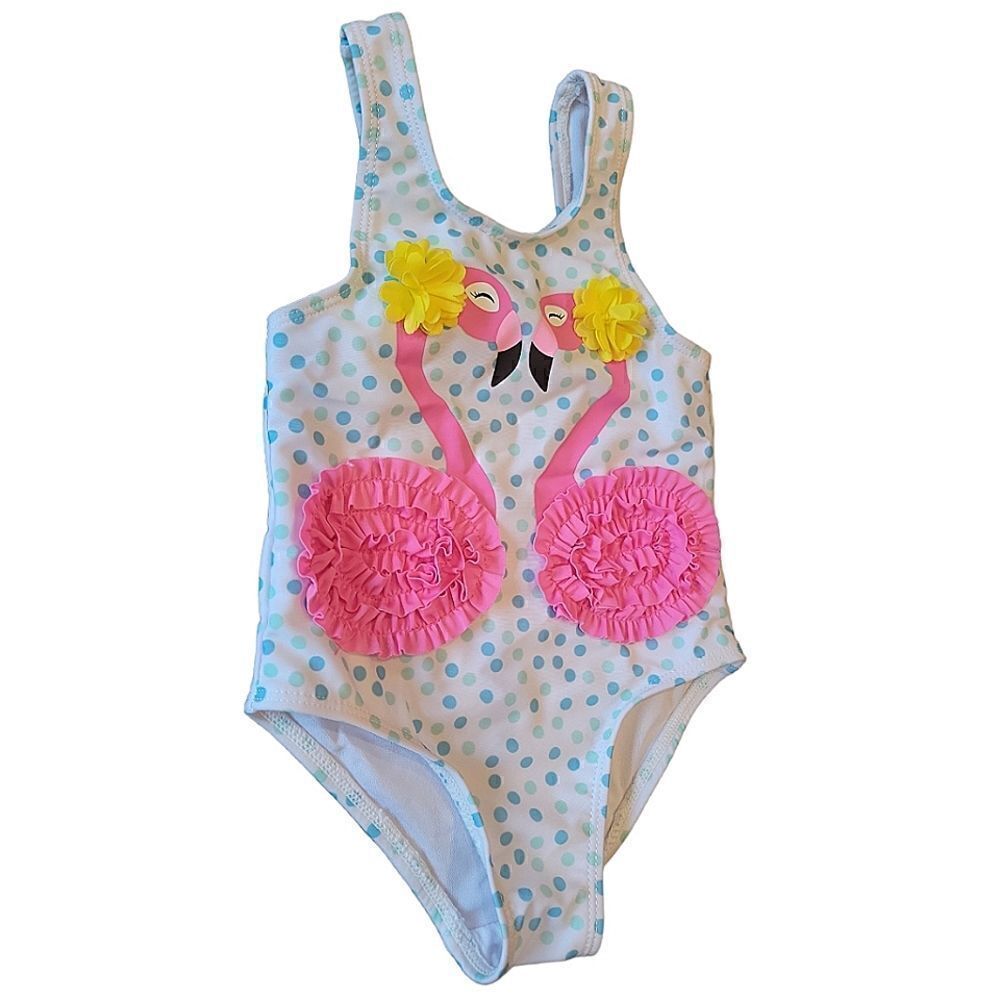 NWOT Wetsuit Club Polkadot Pink Flamingo Girl Swimwear Swimsuit Bathing Suit 18M